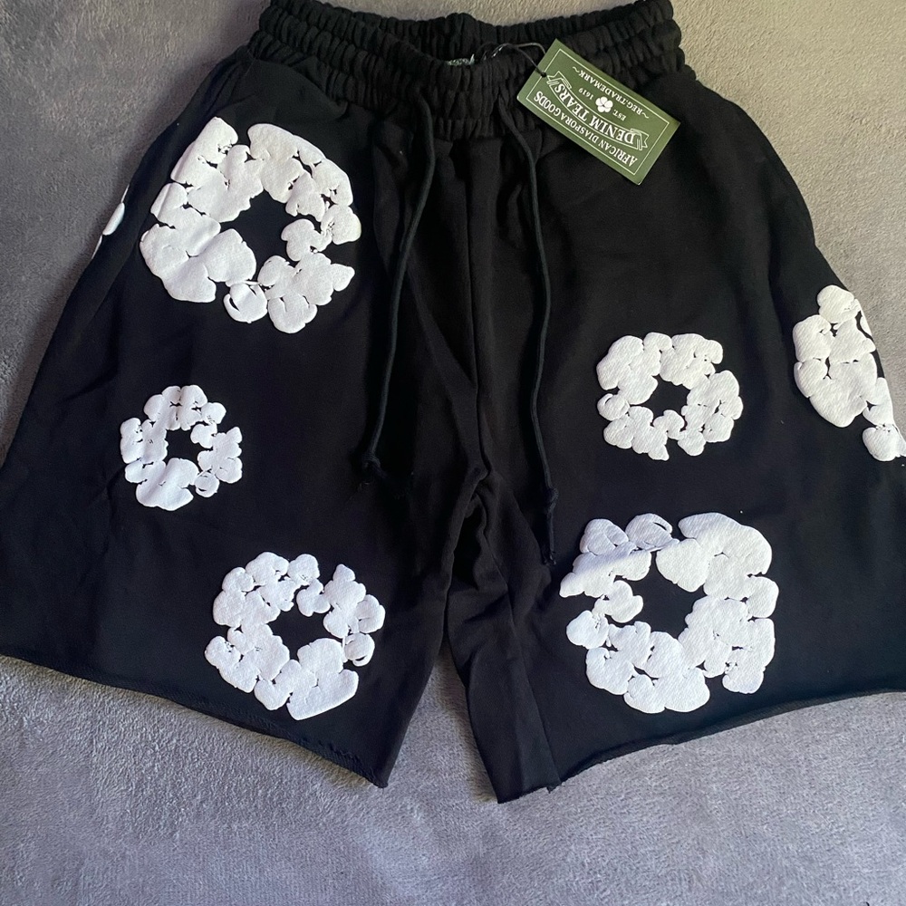 Men's Black and White Graphic Shorts